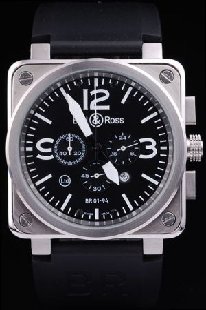 Bell Ross Chronograph Watch With Silver Square Case Black Dial Black Rubber Strap Shopping Quality BR027