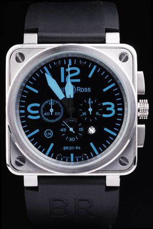 Bell Ross BR 01-94 Titanium Ultralight Blue Markers Silver Square Bezel Black Watch 2017 New BR020