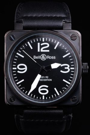 Bell And Ross BR 01-92 CARBON Fait Mair Waterproof Square Case Leather Strap Black Watch Knockoff BR004