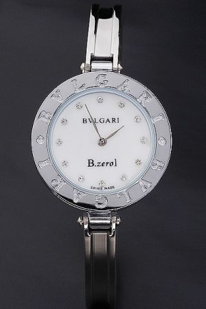 Bvlgari B.zero1 102086 BZ23WSCC.M White Dial Diamonds Indexes Stainless Steel Bangle Watch BV005
