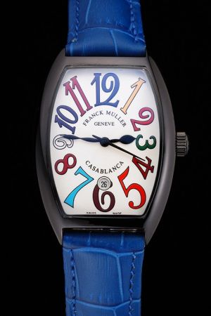 Franck Muller Casablanca Royal Blue Leather Strap Black Bezel White Dial Women Watch FM029