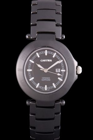 Faux Cartier Special Carbon Black Bezel Dress 33mm Watch KDT384 Pvd Steel Bracelet