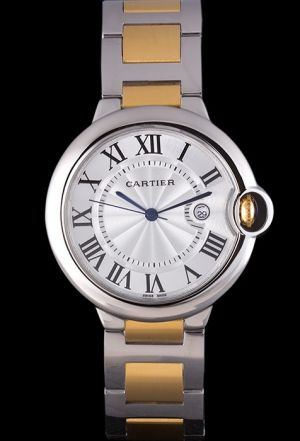 Cartier 29mm Ballon Bleu  Date Bussiness Watch KDT299 White Gold Case Roman Markers