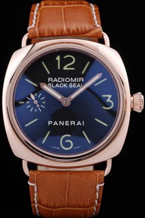 Panerai Radiomir PAM00573 Black Dial Rose Gold Case Brown Leather Strap Mens Watch PN008