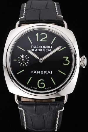 Panerai Radiomir Black Seal Stainless Steel Case Acciaio Black Dial & Leather Strap 45MM Watch PN038