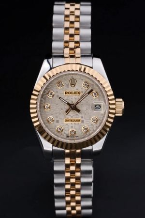 Ladies Rolex Datejust 26mm Round Fluted Bezel Logo Dial Diamonds Scale Two-tone Jubilee Bracelet SS Fake Watch Ref.179173GCDJ