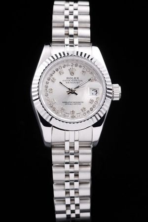 Copy Rolex Datejust Fluted Bezel Silver Dial Diamonds Marker Convex Lens Date Window Jubilee Bracelet Automatic Watch