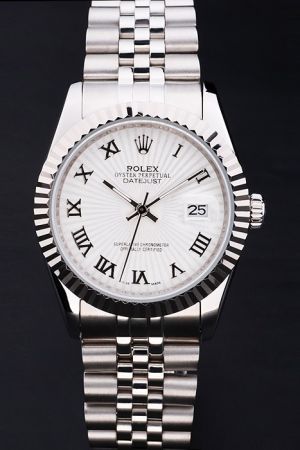 Rolex Datejust Oyster Perpetual Fluted Bezel/Dial Roman Numeral Stick Pointer Jubilee Bracelet White Gold Automatic Watch