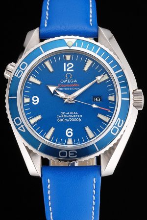 Men Omega Seamaster Planet Ocean Blue Unidirectional Rotating Bezel Blue Dial Luminous Hour Scale Blue Strap Automatic Watch 215.33.44.21.03.001