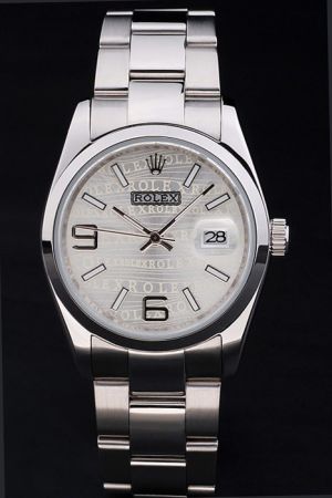 26mm Rolex Oyster Perpetual Watermark Patterned Dial Stick/Arabic Scale Silver Bracelet Automatic Movement Date Watch