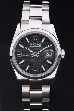  Rolex Oyster Perpetual Black Watermark Patterned Dial Stick/Arabic Hour Scale Stick Hands S/Steel Bracelet Women Watch