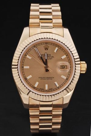 Fake Rolex Datejust Gold Case/Dial/Bracelet Stick/Track Marker Big Convex Lens Date Window 36mm Couples Watch