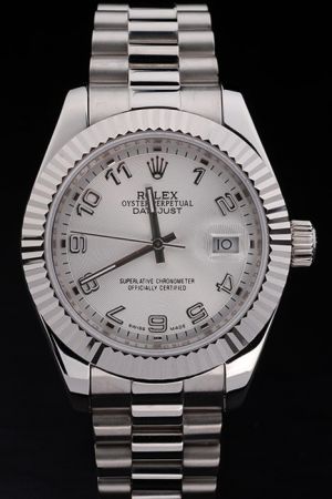 Casual Rolex Datejust Fluted Bezel Silver Concentric Pattern Dial Arabic Numeral Automatic Movement Silver SS Copy Watch