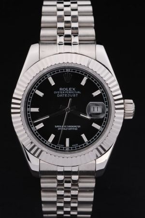 Classic  Rolex Datejust Stainless Steel Fluted Bezel Black Dial Stick/Track Marker Jubilee Bracelet Men Interview Watch