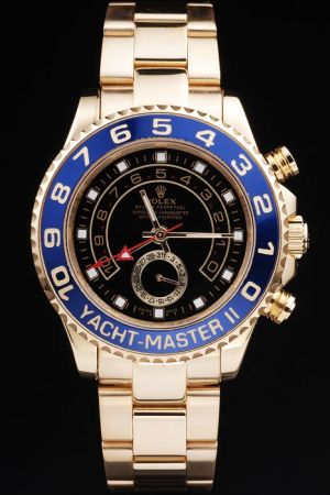 44mm Rolex Yachtmaster II 18k Gold Plated SS Case/Bracelet Blue Ceramic Ring Command Bezel Regatta Countdown Date Classic Watch
