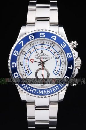 Casual Rolex Yachtmaster II Blue Cerachrom Rotating Bezel White Dial Regatta Countdown Pointer Date Stainless Steel Watch