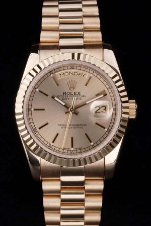 Cheap Rolex Day-date 18k Gold SS Fluted Bezel Stick Hour Scale Steel Bracelet Week Display Date Men’s  Watch