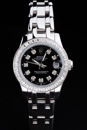 Luxury Rolex DateJust Diamonds Bezel/Scale Polished Stainless Steel Case/Bracelet Luminous Stick Hand Wedding Watch