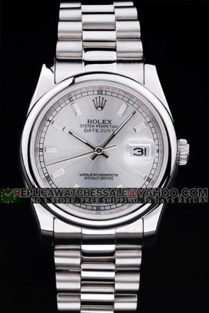 Men’s Rolex Datejust Silver Dial Stick/Track Marker Luminous Pointer Stainless Steel Bracelet Date Watch
