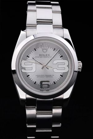 Ladies Rolex Oyster Perpetual 26mm Silver Concentric Pattern Dial Large Arabic Scale Luminous Hands Stainless Steel Dress Watch 176200-70130 
