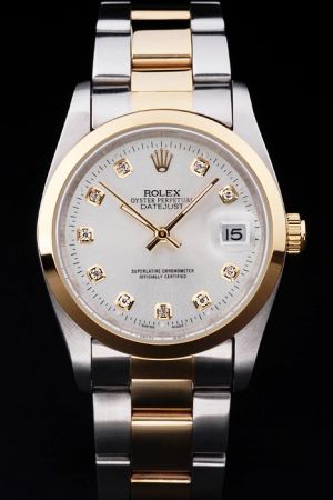 Replica Rolex Datejust Yellow Gold Bezel/Hand Silver Dial Diamonds Scale Two-tone Bracelet Stainless Steel Watch
