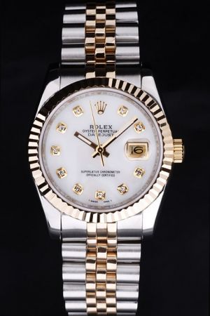  Rolex Datejust Gold Fluted Bezel/Luminous Index Mop Face Diamond Scale Two-tone Jubilee Bracelet Automatic Movement Watch