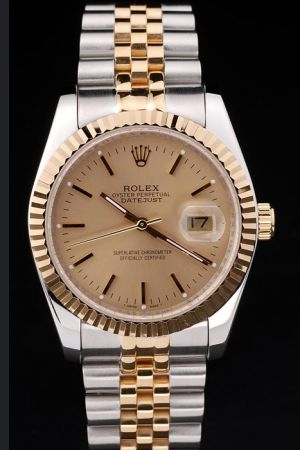 Swiss Rolex Datejust Yellow Gold Bezel/Dial/Scale Convex Lens Date Window Two-tone Jubilee Bracelet Medium Size Watch