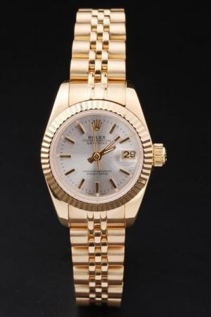 Rolex Datejust Oyster Perpetual WSO Silver Dial Stick Scale Gold Plated Stainless Steel Swiss Watch For Women