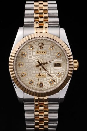 Rolex Datejust Gold Fluted Bezel/Logo Dial/Stick Index Diamonds Scale Two-tone Jubilee Bracelet Swiss Made Watch