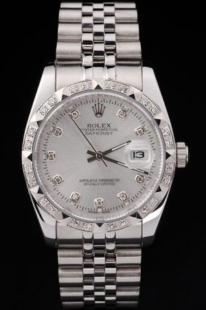 Luxurious Rolex Datejust Diamond Inlaid Bezel Silver Dial Diamonds Hour Scale Convex Lens Date Window Jubilee Bracelet Watch Ref.116244-63600