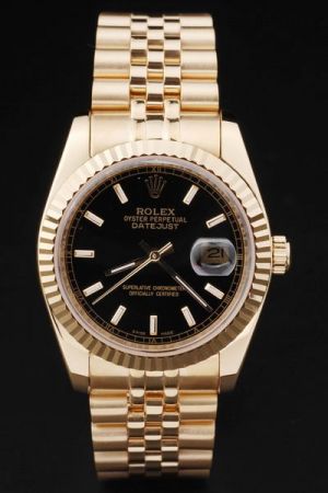 Luxury Men’s Rolex Datejust 18k Gold Case/Marker/Pointer/Bracelet Black Dial Convex Lens Date Window Swiss Auto Movement Watch Ref.116238 