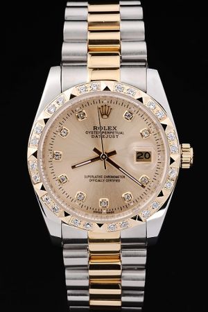 Luxurious Rolex Datejust Diamonds Inlaid Bezel Gold Dial Diamonds Hour Scale Two-tone Bracelet Swiss Automatic Movement Watch