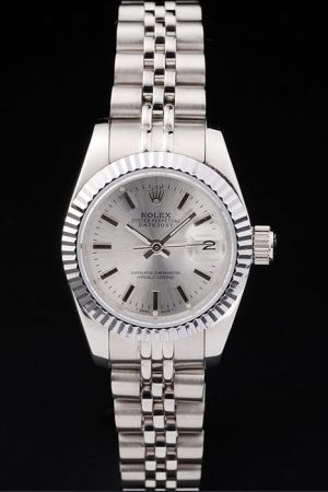 Swiss Made Rolex Datejust SS Case&Bracelet Fluted Bezel Silver Dial Stick Hour Marker Casual  Lady Watch