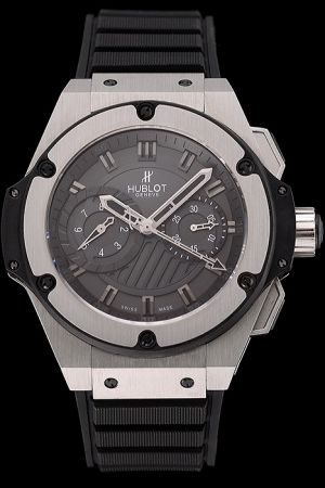 Swiss Quality Hublot Stainless Steel Case Grey Dial Black Rubber Strap Chronograph Watch HU090