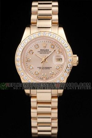 Women Rolex Datejust Pearlmaster 18K Yellow Gold Case/Dial/Bracelet Diamonds Marker Stick Pointer Convex Lens Date Window Watch