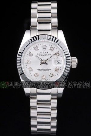 Replica Rolex Datejust 26mm Silver Case/Dial/Bracelet Diamonds Markers Convex Lens Date Window Lady Watch Ref.179179SDP