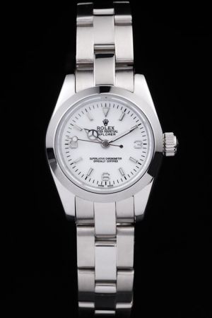 Knockoffs Rolex Explorer Stainless Steel Case/Bracelet White Dial Stick/Arabic Marker Mercedes Pointers Silver Bracelet Lady Watch