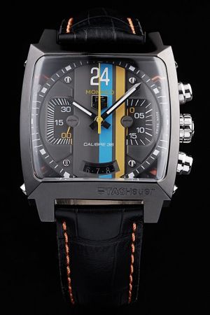 Men Tag Heuer Monaco Multicolor Striped Dial Square Case Yellow Pointer Watch CAL5110.FC6265