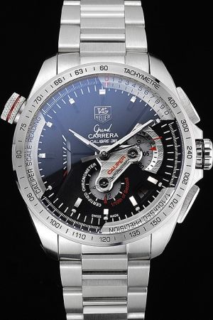 TAG Heuer Grand Carrera Black Dial Transparent Back Steel Bracelet Chronometer Watch