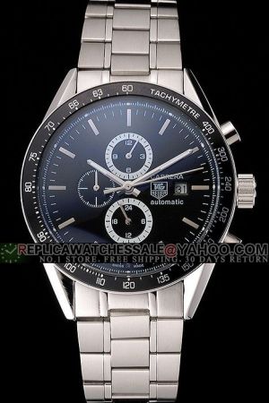 Tag Heuer Carrera Black Dial&Bezel Stick Scale Stainless Steel Watch