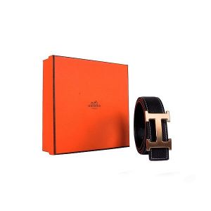 Hermes Classic Black Calfskin Leather Mens Belt With Yellow Gold H Pin Buckle 