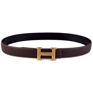 Hermes Terracotta Brown Leather Yellow Brass Anchor Snap On Buckle  Belt Lower Price 
