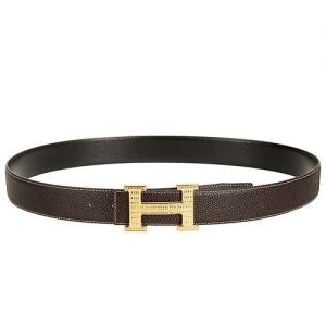 High End Brown Leather Strap Yellow Gold H Buckle Belt For Lover 2017 Price List 