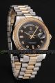  Rolex Day-date Gold Diamonds Bezel Black Face Diamonds Marker Week/Date Display Two-tone Steel Bracelet 36mm Watch