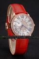 Cartier Ronde All Diamonds Rose Gold Crown Dress Watch KDT088 Red Lteather Strap 