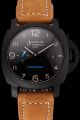 Panerai Luminor PAM00441 Swiss Carbotech Brown Leather Strap Mens Black GMT Date Watch PN128