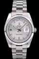Rolex Day-date Silver Case/Dial/Bracelet Fluted Bezel Diamonds Scale Week/Date Display Automatic SS Watch