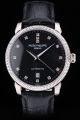 Patek Philippe Calatrava Ribbed Bezel Diamonds Dots Scale Black Dial Men’s Watch