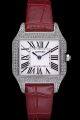 Cartier Date Santos Medium Size males  Quartz Red Strap Watch KDT033 Diamonds Case