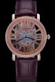 Cartier Diamond Rotonde Jewelry Skeleton Watch  KDT145 Purple Leather Wristband